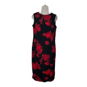 Vintage R&K Originals Black and Red Floral Dress Size 8